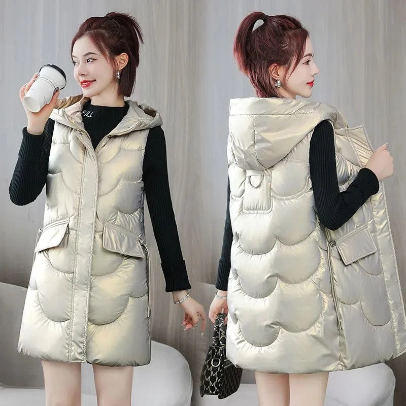 

Новинка 2022, женский жилет, куртка, пуховик, зимняя куртка, длинное пальто с капюшоном, свободный женский жилет без рукавов, зимняя одежда, пальто