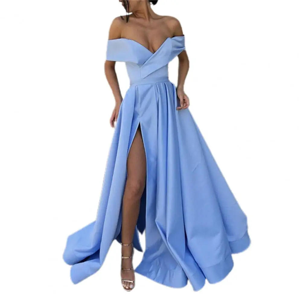 

vestidos Formal Dress Women Party Off Shoulder Slash Neck High Slit Elegant Floor Length Prom Lady Maxi Dresses Wedding