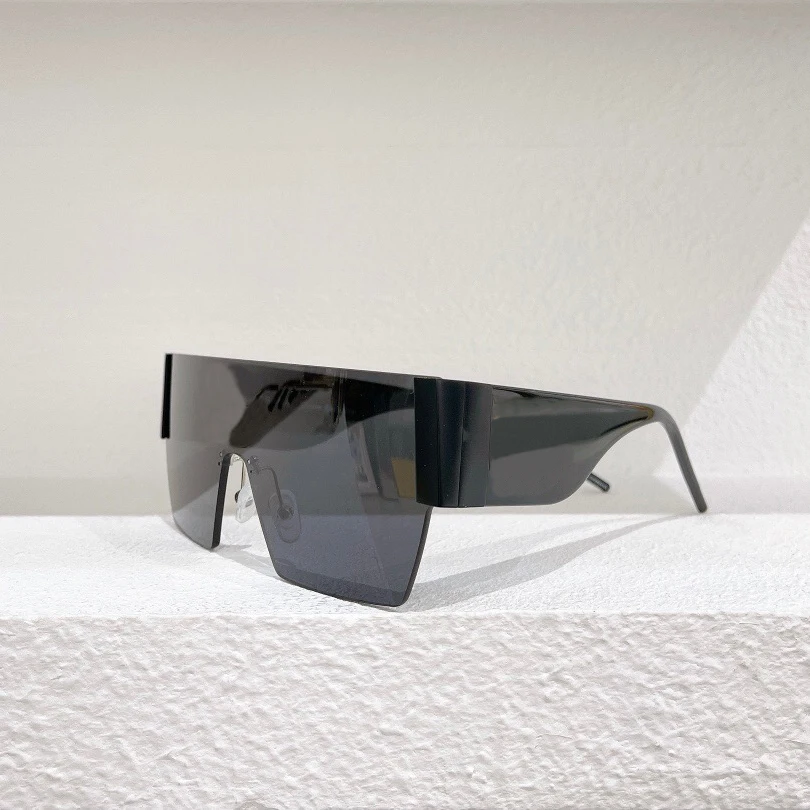 

Flat top shield rimless frame grey lens fashion women's sunglasses oversized mask