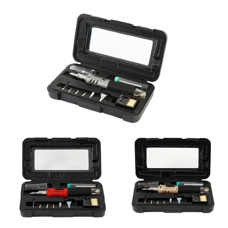 

L1EE 10-In-1 Gas Soldering Iron Case Set Multifunction HS-1115K Butane Lighter Spray Gun Set Welding Equipment