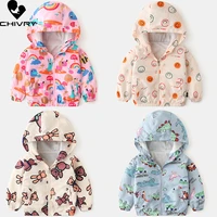 new 2022 kids clothes boys jackets children hooded zipper windbreaker baby cartoon print coat infant waterproof coat for girls