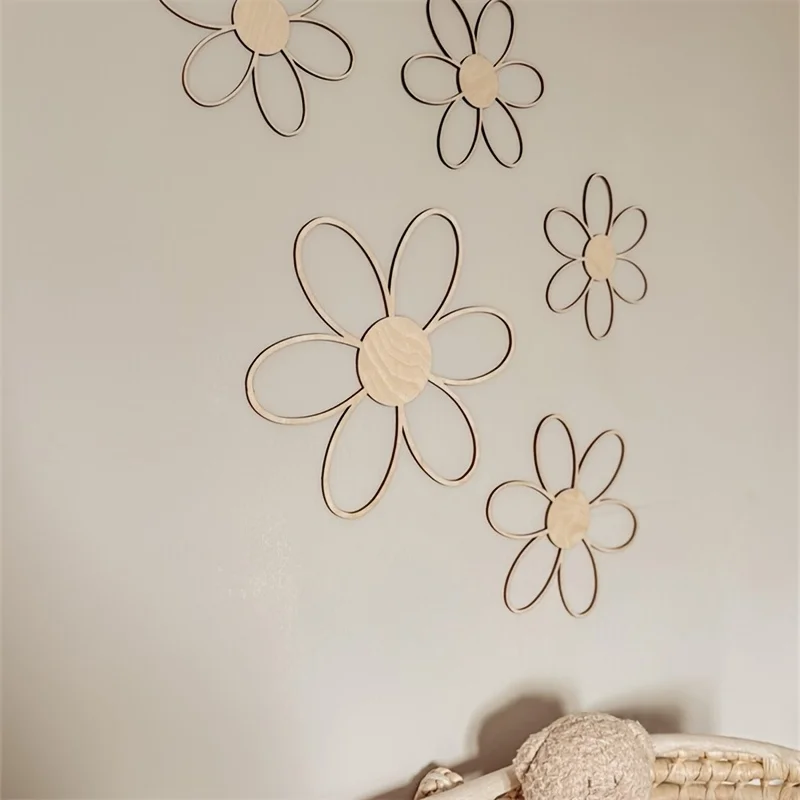 Фото Деревянный декор для стен в скандинавском стиле: вырезанные цветы маргариток, DIY, для весеннего и летнего декора комнаты и вечеринок №5