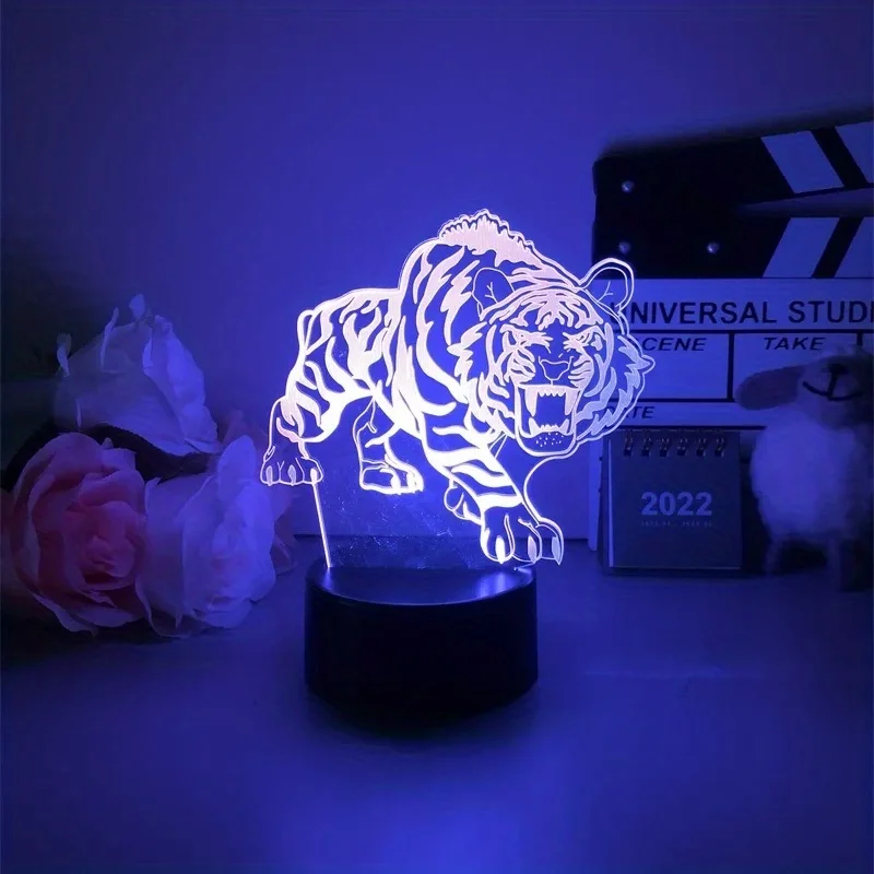 Ночник с белым тигром 3D иллюзионные ночные лампы 7 цветов меняющиеся настольные