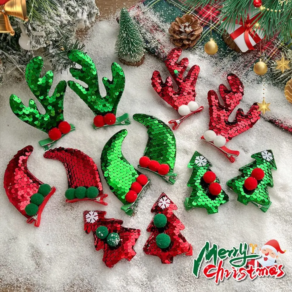 Рождественский Декор Рождественская шпилька для волос пайетки олень рог детский