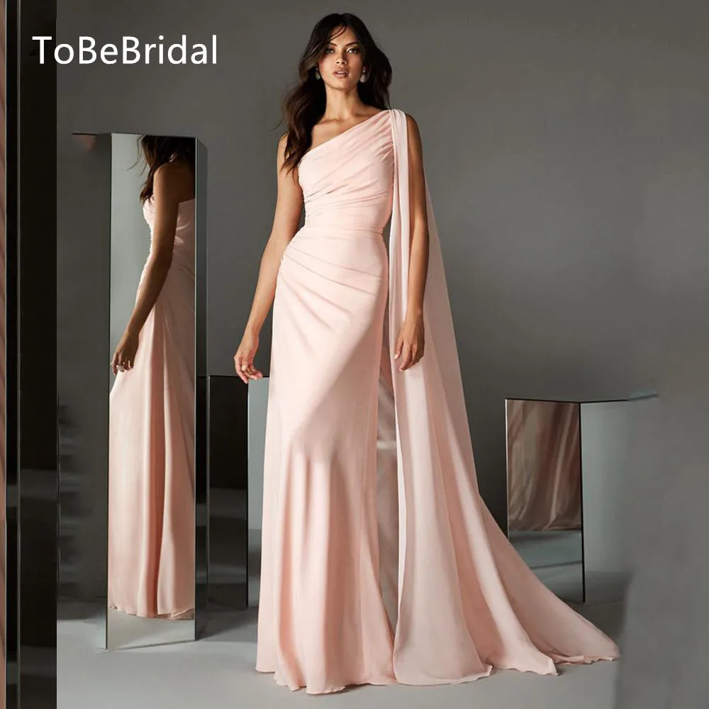 

Женское шифоновое платье-футляр на одно плечо, в пол