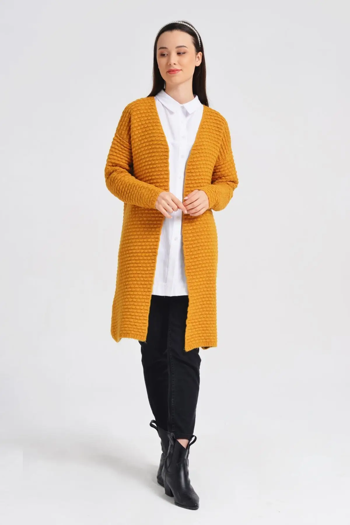 

Women's Cardigan Raised Pompom Long - Mustard Casual Knitted Quality Fashion Cardigan Sweaters Loose Sweater Jumper