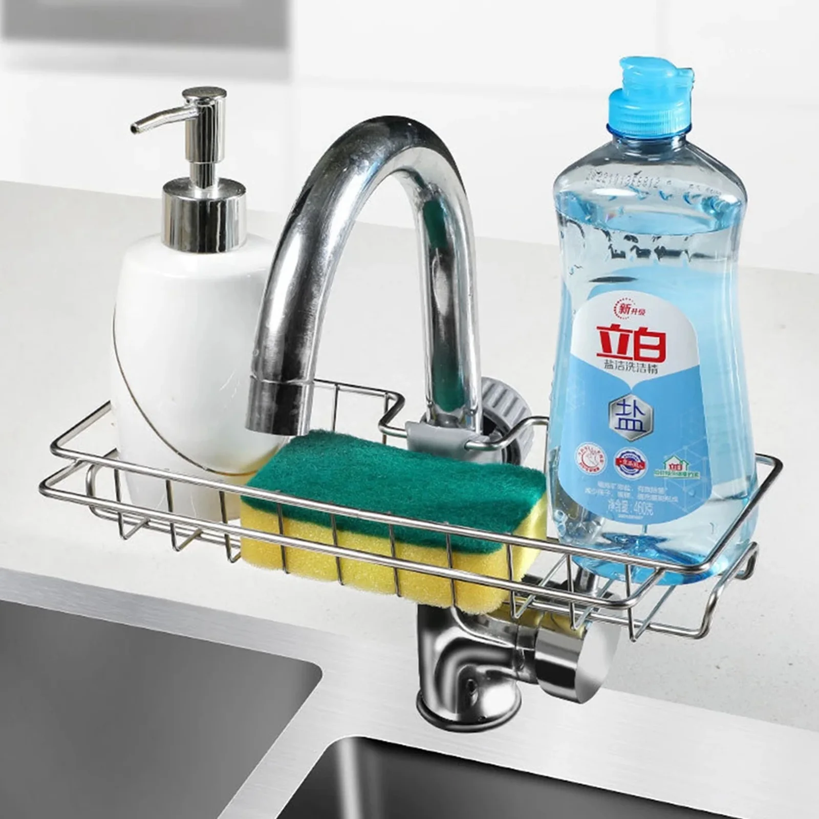 

Adjustable Hanging Stainless Steel Holder Sink Kitchen Organizer Sponge Rack Basket Drainer Soap Storage Faucet Shelf