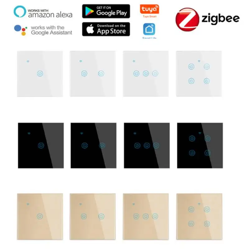 

Tuya Zigbee 3.0 EU Smart Light Touch Switch With Glass Panel Smart Life APP Remote Control Work With Alexa Google Home Alice
