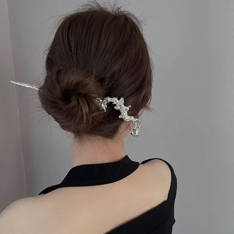 

New Chinese Moonstone Style Hair Sticks Vintage Chopstick Hairpins Women HairClip Headwear Wedding Headdress Jewelry Accessories