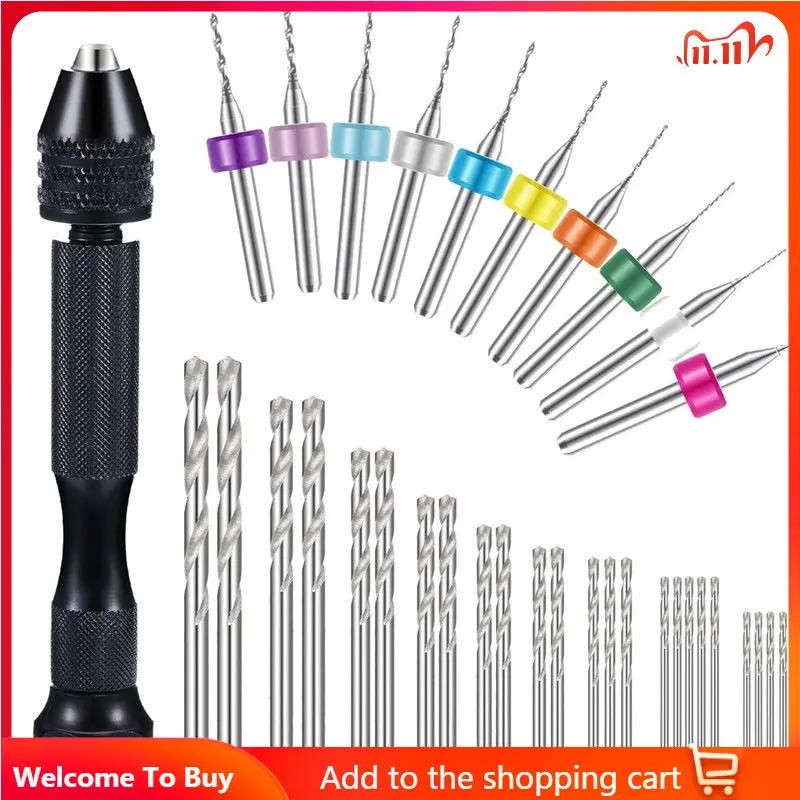 

36Pcs Hand Drill Set Include Pin Vise Mini Hand Drill And 0.5-3.0mm HSS Drill And 0.3-1.2mm PCB Drill For Craft Carving DIY