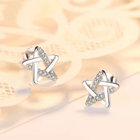 100 925 sterling silver fashion pentagram personality stud earrings women full diamond stars cute simple ladies earring jewelry