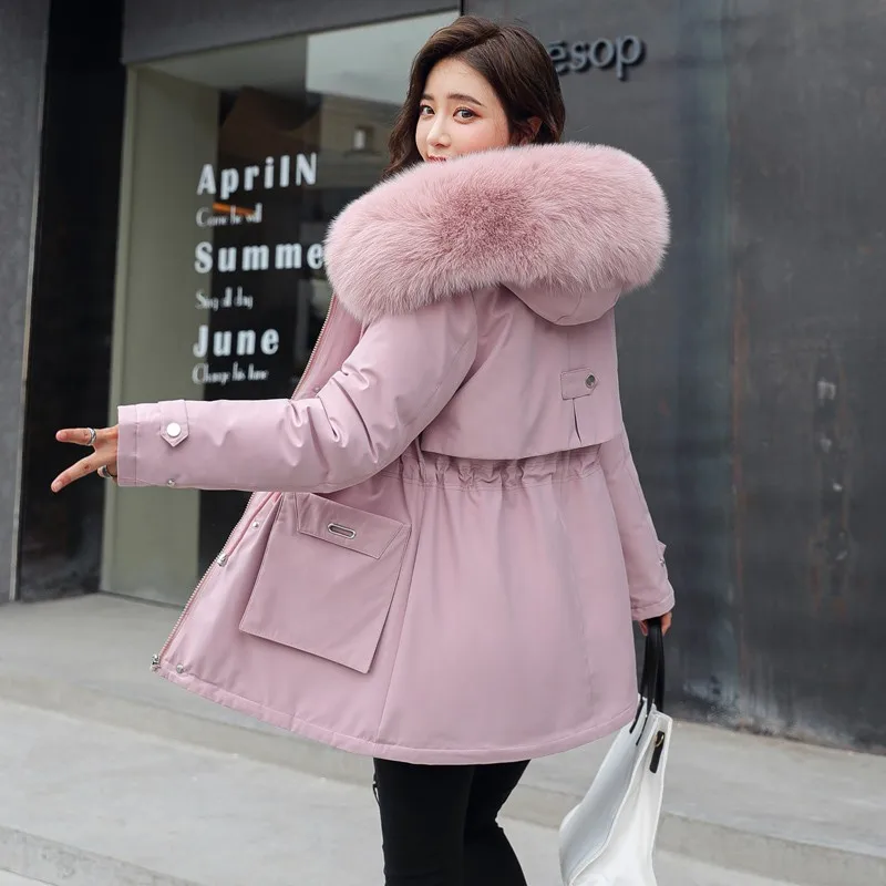 Women Thickness Cotton Padded Overcoat Snow Outwear 2021 Winter Parkas Large Size Fur Collar Hooded Jackets Female Casual Coats