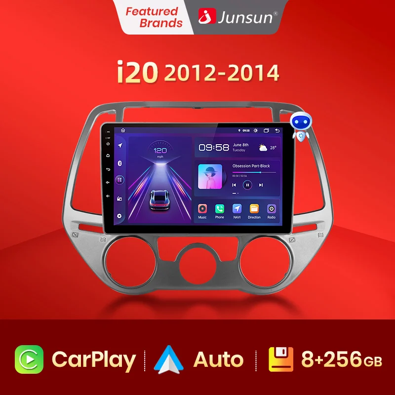 Автомагнитола Junsun V1pro с голосовым ИИ на Android для Hyundai i20 2012-2014 Carplay 4G Автомобильный