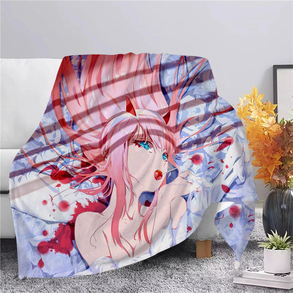 

CLOOCL Anime Darling In The FranXX Warm Flannel Blanket 3D Print Zero Two Throws Blanket Office Nap Blanket Sherpa Picnic Quilt