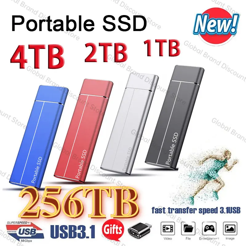 

2TB External Soild State Drives 16TB 8TB Portable SSD 256TB High Speed USB3.1 Type-C Interface Data Storage Disks for Laptops PC