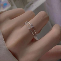 simple double layer silver color crystal butterfly ring fashion charming womens finger ring accessories luxury jewelry gifts