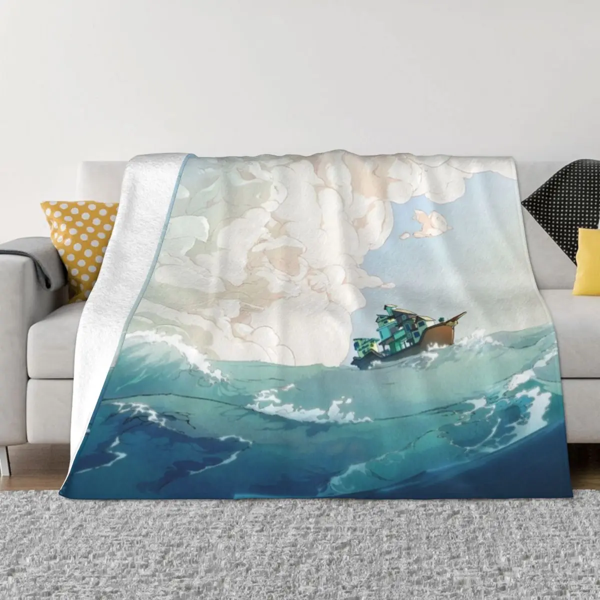 Плед для лодки Spiritfarer с волнами от солнца пушистое одеяло кемпинга летнее