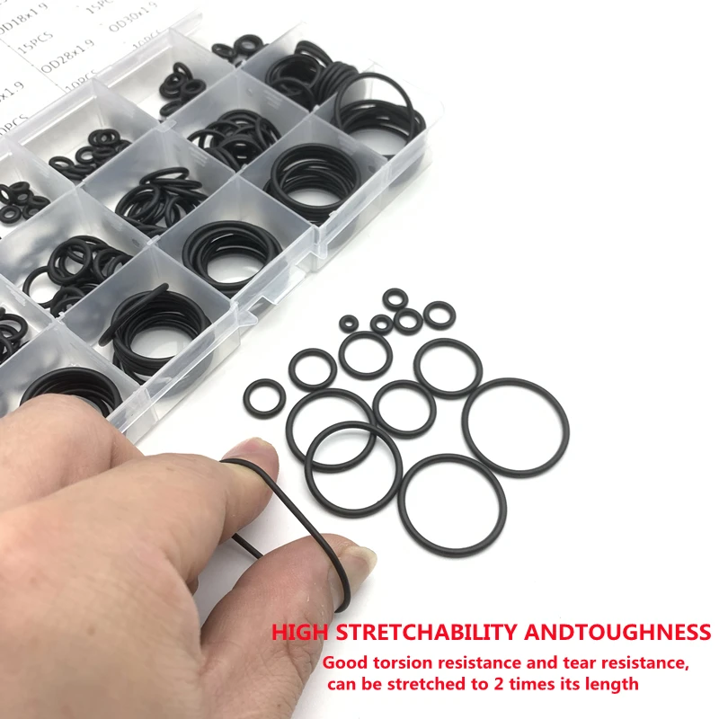 

225pcs/Box Rubber O Ring Thickness 1.9mm Assortment Black O-Ring Seals Set Nitrile Washers High Quality For Car Gasket 15 Sizes