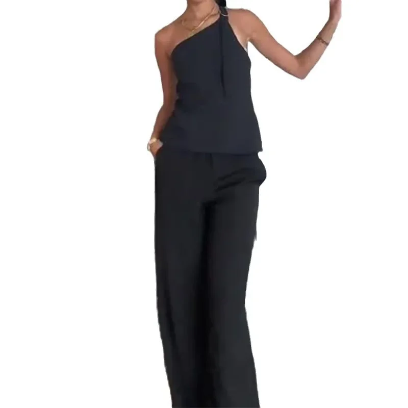 Женский Брючный комплект из двух предметов топ на одно плечо с открытой спиной и