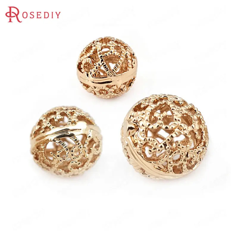 6шт. 8мм 10мм 12мм Высококачественные шампанское золото покрытые латунные полые круглые бусины с узорами для изготовления украшений.