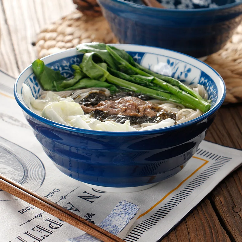 

7 inch Japanese blue and white ceramic noodle soup bowl creative large instant noodles home restaurant rice soup bowl high tempe