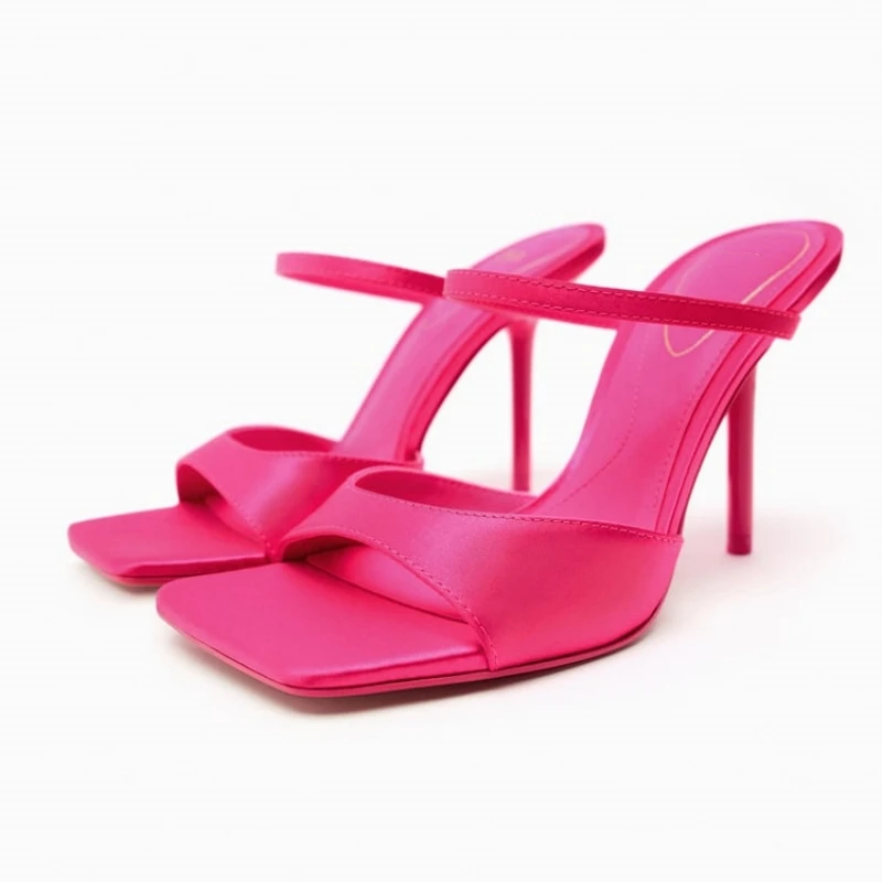 

2023 TRAF Summer Black High Heeled Sandals For Women Squared Toe Heeled Slingbacks Shoes Ladies Elegant Wedding Heels Stilettos