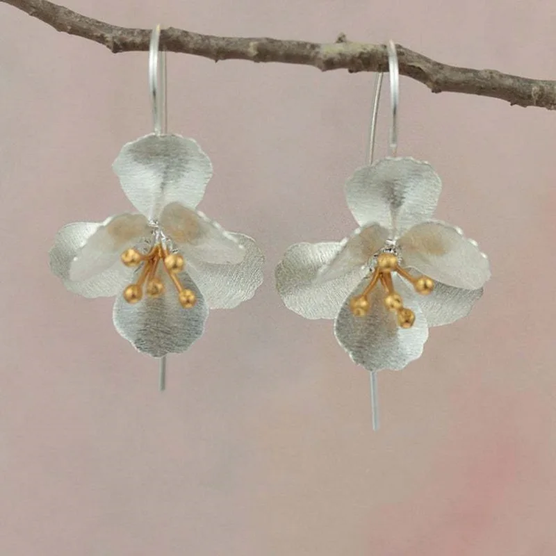

Hot Sell Flower Earrings Vintage Long Silver Color Hook Drop Earrings For Women Wedding Engagement Anniversary Jewelry Wholesale