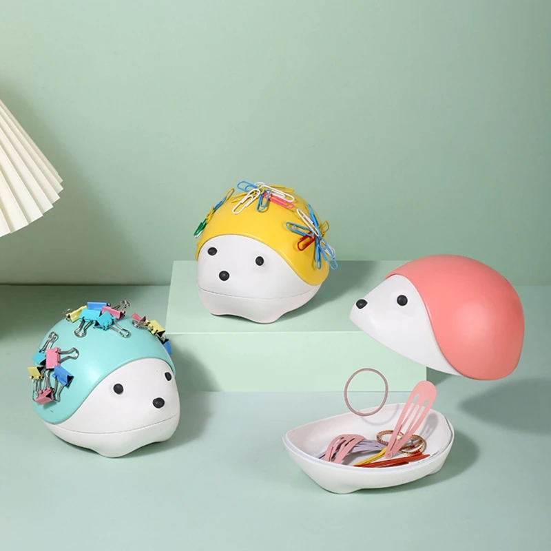 

Hedgehog-shaped Desk Organizer Women Jewelry Storage Holder with Removable Magnetic Cover for Home Dresser Countertop