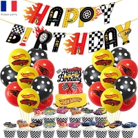 hot wheels racing theme latex balloon happy birthday banner ballon cake topper suit racing party decor balon for boy kid