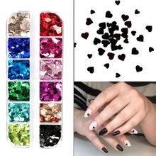 Red Black Nail Art Sequins Sweet Love Hearts Shaped Glitter Flakes Nail Decorations Accessories Valentine's Day Manicure Design