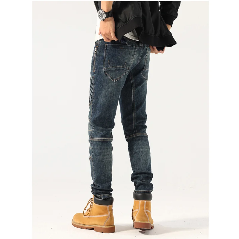 Men Clothing 2022 New Pattern Recreational Blue Cargo Pants Small Trouser Leg Self-cultivation Elastic Force Jeans Autumn Female
