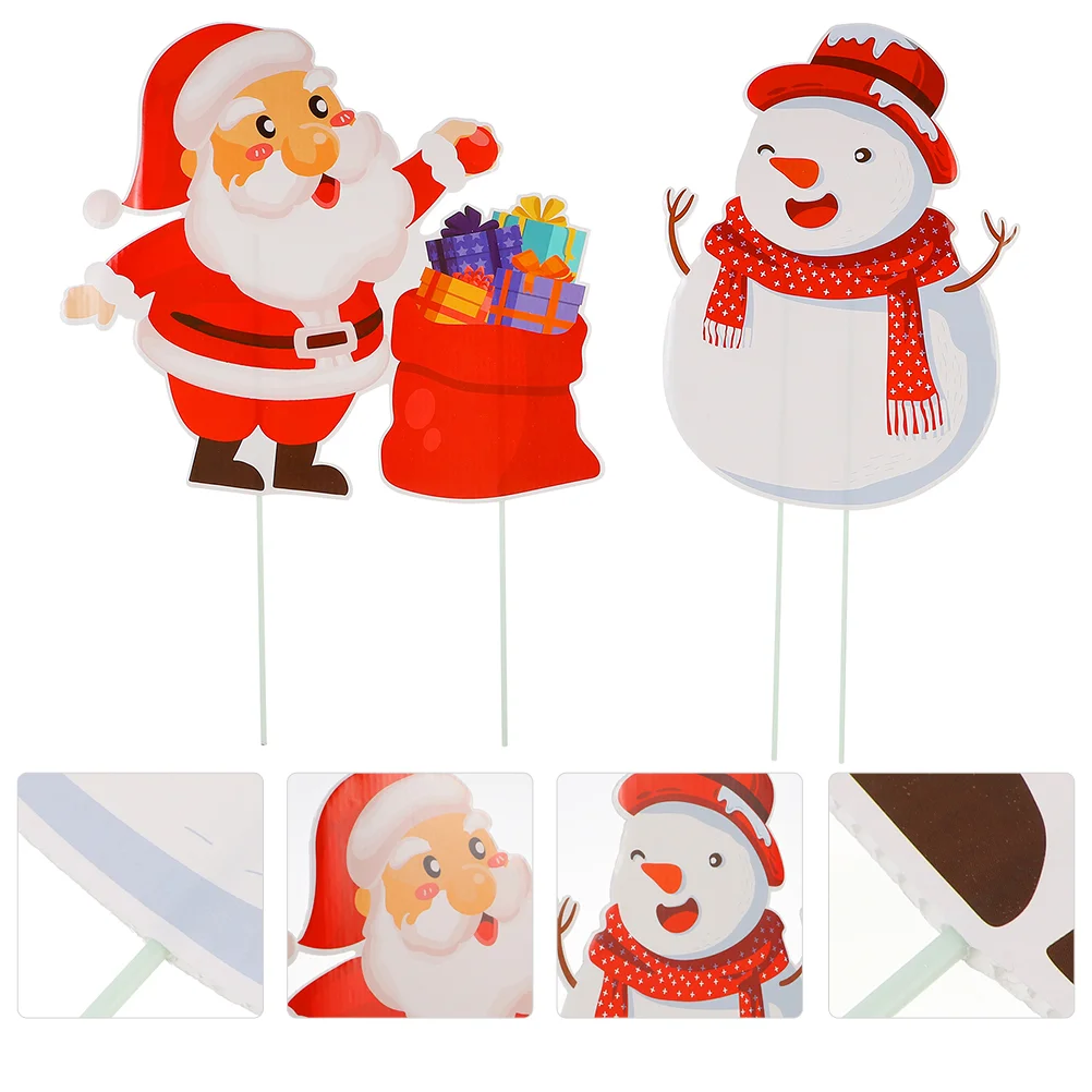 

2pcs Lawn Signboard Santa Claus Stake Sign Christmas Garden Sign Christmas Props Christmas Signboard
