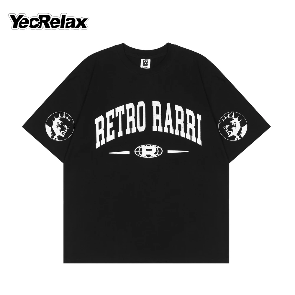 

YECRELAX Letters Graffiti Graphic Print Street Harajuku Clothing Men's Oversized Black 2022 Summer Casual Cotton Cropped T-Shirt