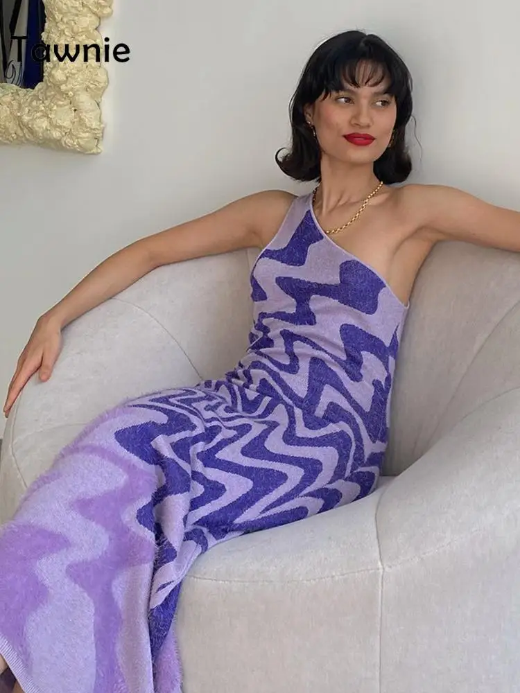 

Tawnie Y2K Knitted One Shoulder Bodycon Midi Dress Women Casual Sleeveless Backless Sexy Party Maxi Dresses 2022 Summer Beach