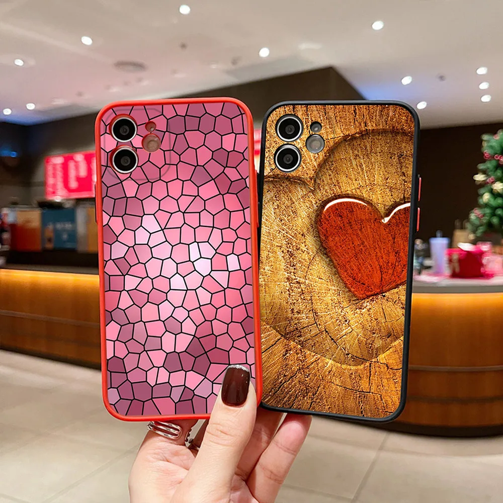 Phone Case For iphone 16Pro 7 8 Plus 15 14 13 Mini 12 11 16 Pro Max SE XR Colorful Wood Textures Matte Frosted Translucent Cover