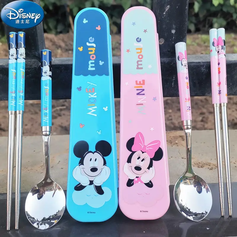 

Набор детской посуды Disney, столовые приборы из нержавеющей стали 304, ложка, портативные столовые приборы из 3 предметов с коробкой для хранени...