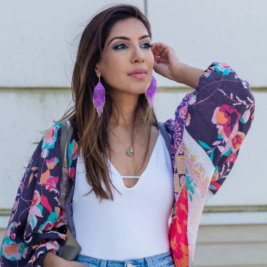 Большие эффектные серьги Kaseakia из бисера Длинные богемные ручной работы большие