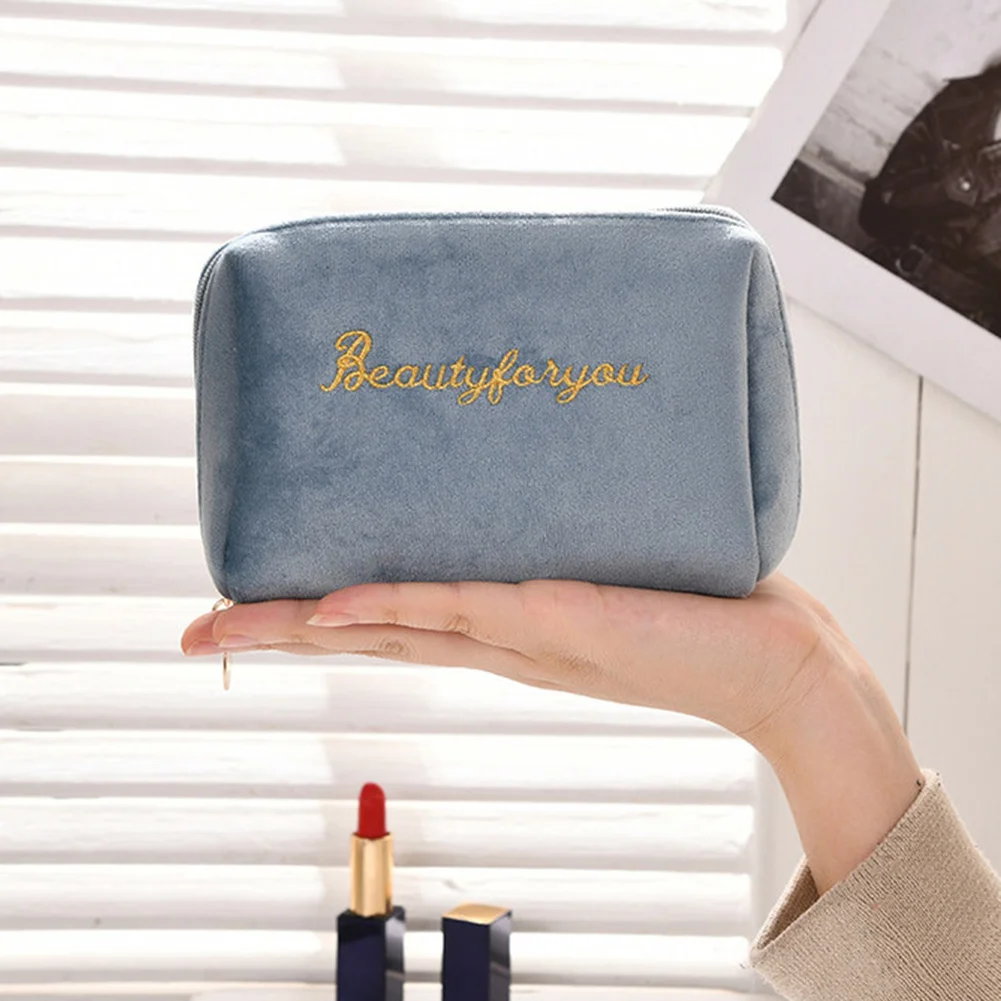 

Velvet Makeup Storage Pouch Women Toiletry Organizer Bag Large Capacity Portable Cosmetic Storage Bag Solid Color Small Wallet