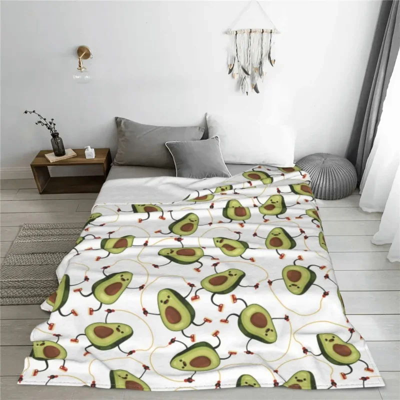 

Funny Cute Cartoon Fruits Avocado Fleece Printed Portable Super Warm Throw Blanket For Bed Office Rug Piece