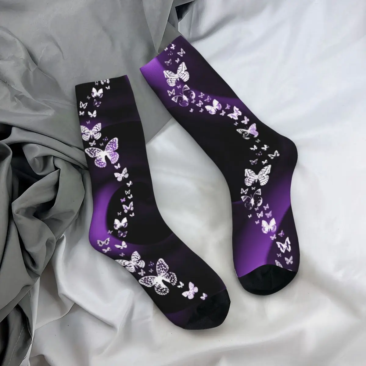 

Purple Butterfly Swirl Socks Magical Animal Print Pretty Teenage Mid Stockings Large Chemical Fiber School Comfortable Socks