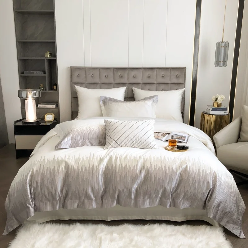 

Luxury Silver Embroidery 1000TC Egyptian Cotton Nordic Bedding Set Quilt/Duvet Mattress Cover Bed Linen Pillowcases 4Pcs