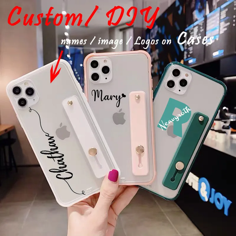 Custom Name Logo Photo Wristband Case For IPhone 12 Pro Max Mini 6.1 5.4 11 Transparent Phone Personalized Design |