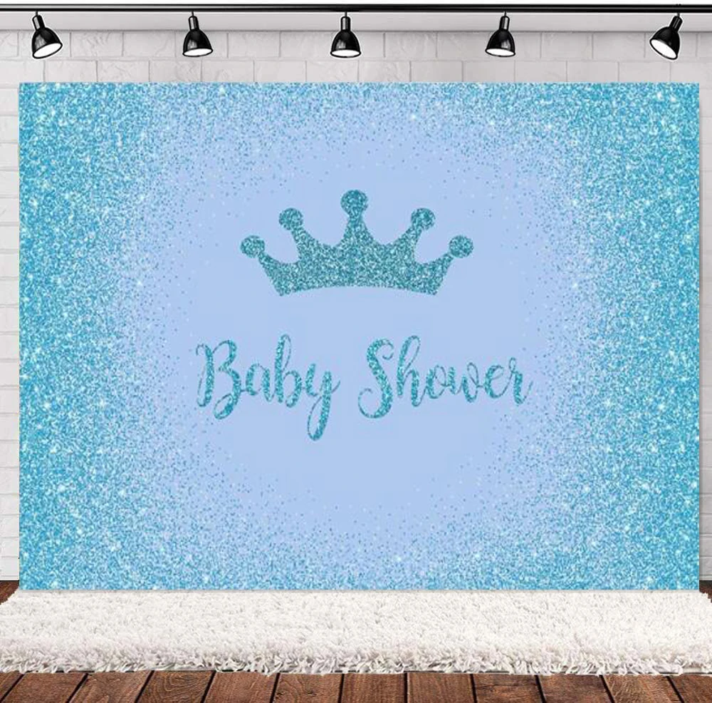 

Photography Backdrop Blue Glitter Dots Baby Shower Crown Baptism Background Banner For Gender Reveal Party Decoration Supplies