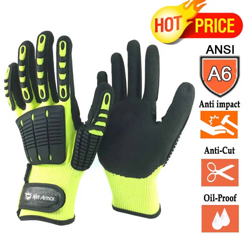ANSI A6 Cut Level E Cut Resistant Safety Garden Work Glove Anti Vibration Mechanic Hand Protection Running Gloves