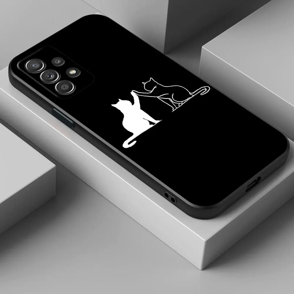 Фото Чехол для Samsung Galaxy A56 A54 A52 A53 5G A36 A34 A35 A33 A32 A50 A72 A73 A26 A25 A16 Cute Black Cat Line Чехол для телефона Мягкий чехол №4