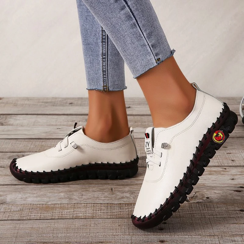 Sneakers Shoes for Women Loafers Lace Up Leather Flat New Spring 2023 Casual Comfortable Mom Shoe Mujer Zapatos Chaussure Femme