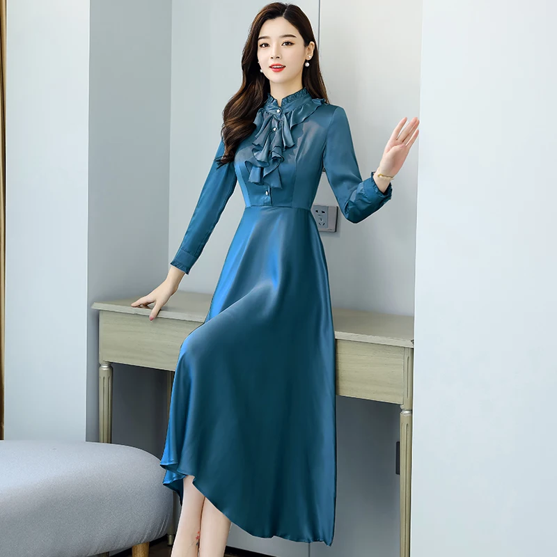 

Chiffon Women's Dress Party Girl's Long Sleeve Female Clothing Summer Loose Fashion A-LINE Lady Mid Houthion