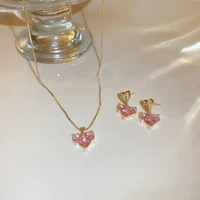 pink zircon heart drop earrings luxury real gold plated love stud earring korean fashion jewelry 2022 wedding accessories bijoux