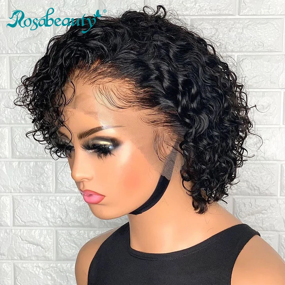 Rosabeauty короткий парик Боб Пикси кудрявый дешевые человеческие волосы 13X2