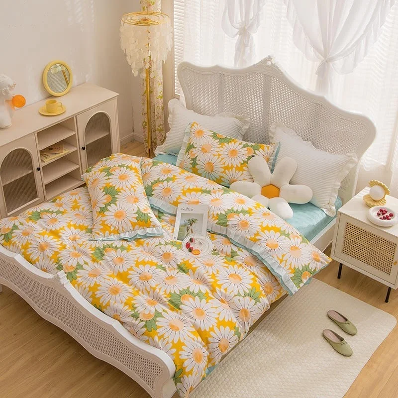 

Farmhouse Flowers Garden Duvet Set Twin Queen King 4Pcs 100%Cotton Girls Bedding Comforter Cover Bed sheet Pillowcases